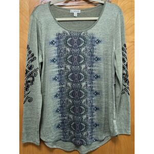 Live and Let Live Olive and Navy Long Sleeve Top